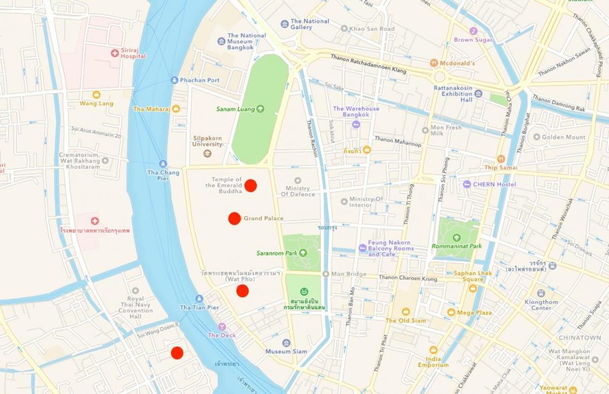 карта храмаў у Бангкоку