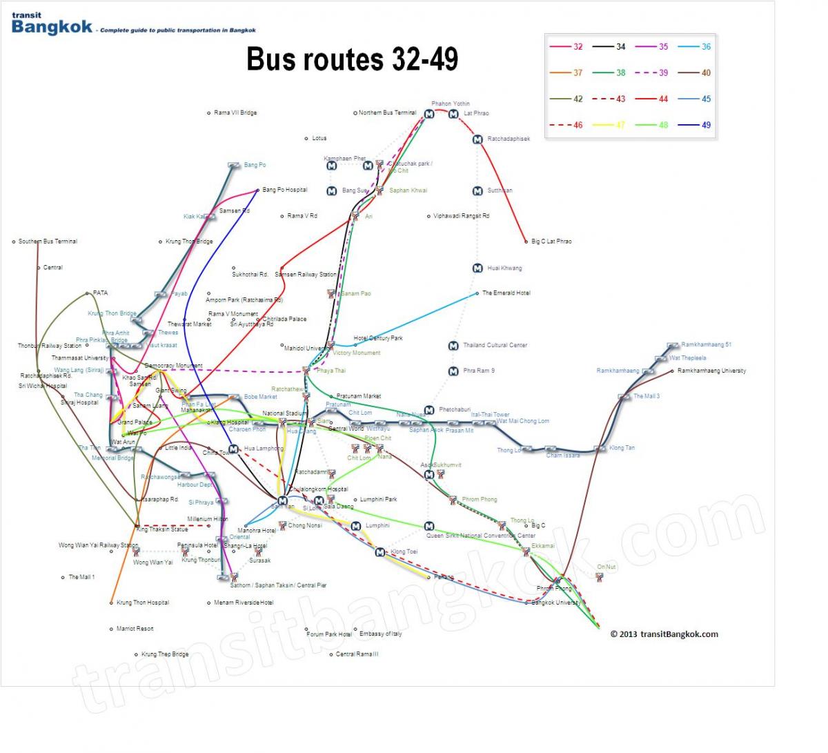 карта аўтобусных маршрутаў Бангкока