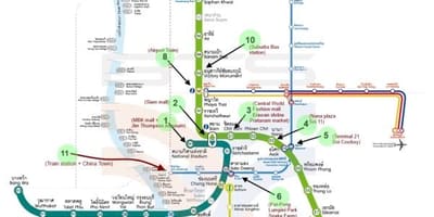 Карта Бангкока BTS карту, дзе захаваліся адметнасці
